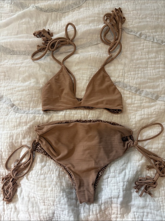 acacia swimwear Other - acacia swimwear Taupe Ribbed Tie-Side Bikini Set